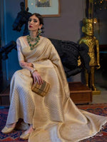 Traditional look cream color pure lichi silk banarasi saree - Joshindia
