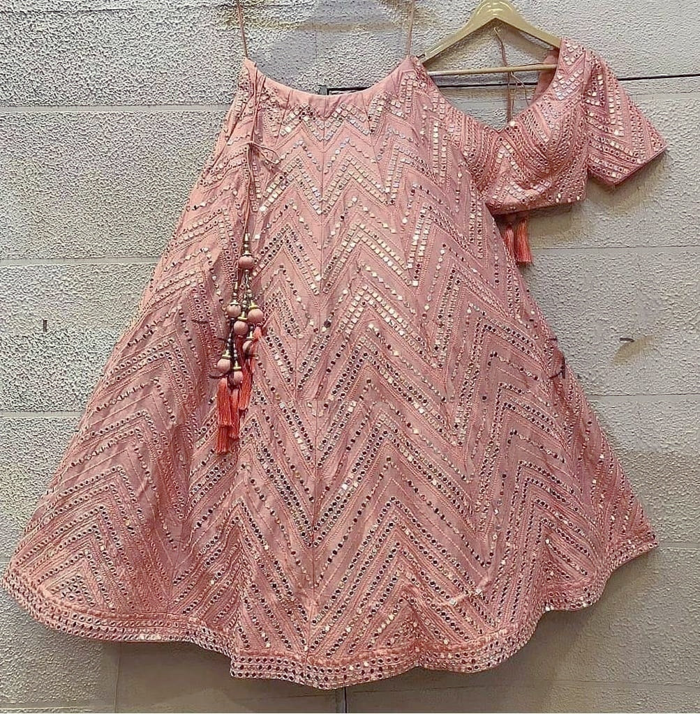 Trending peach color mirror lehenga choli buy now - Joshindia