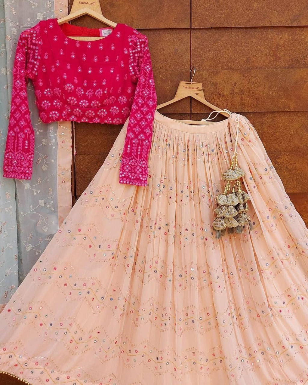 Peach color lucknowi style designer lehenga choli buy online - Joshindia