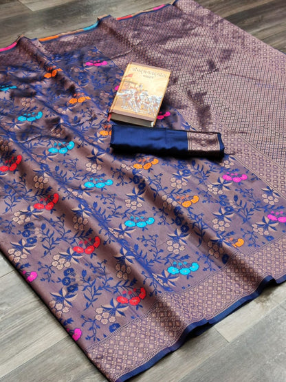 Blue silk saree online at affordable rate