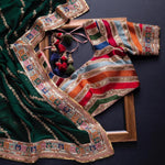 Green designer saree for royal look buy now - Joshindia