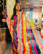 Beautiful multicolor leriya print saree at affordable rate - Joshindia