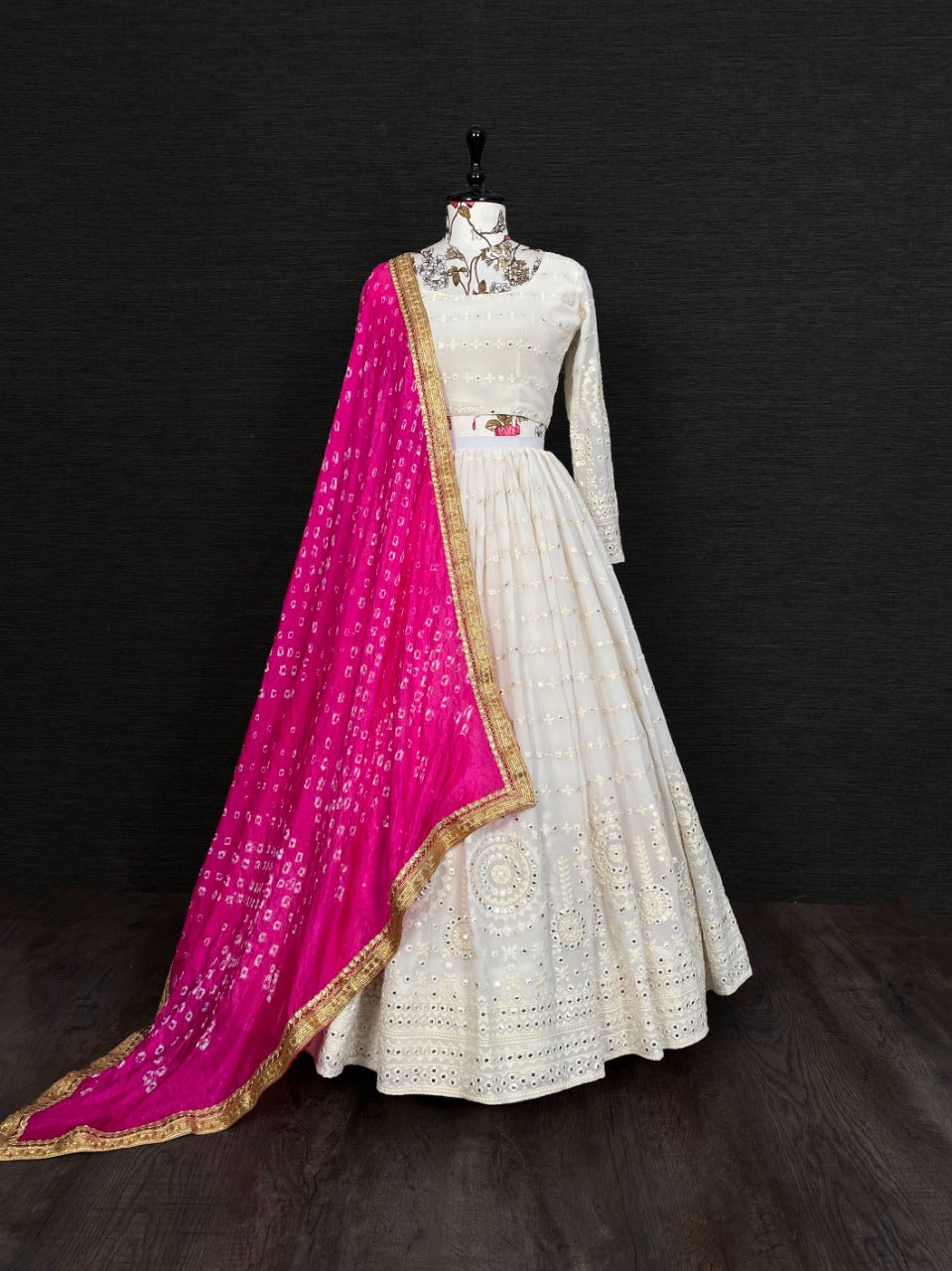 Beautiful white color lucknowi style lehenga choli - Joshindia