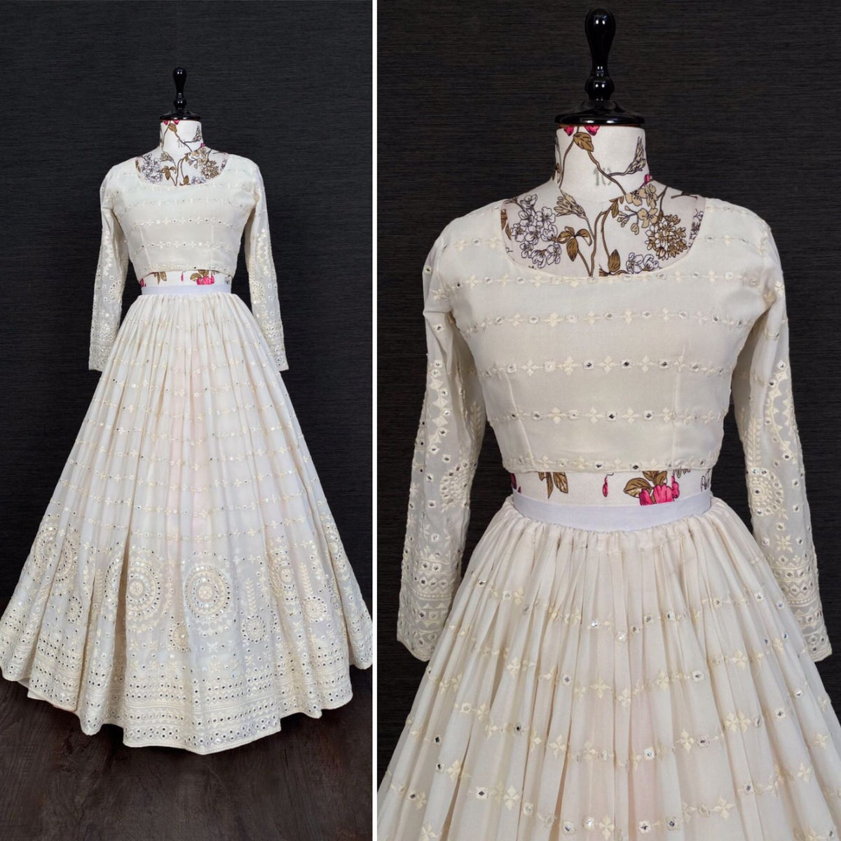 Beautiful white color lucknowi style lehenga choli - Joshindia