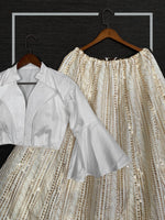 White color crop top sequence lehenga choli buy now - Joshindia