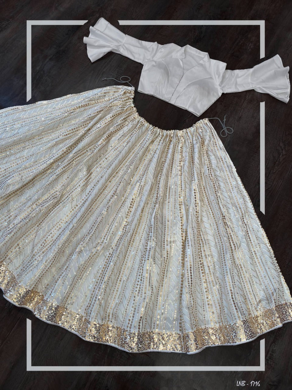 White color crop top sequence lehenga choli buy now - Joshindia