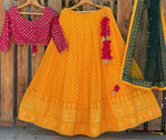 Yellow color lucknowi style lehenga choli for haldi function buy now - Joshindia