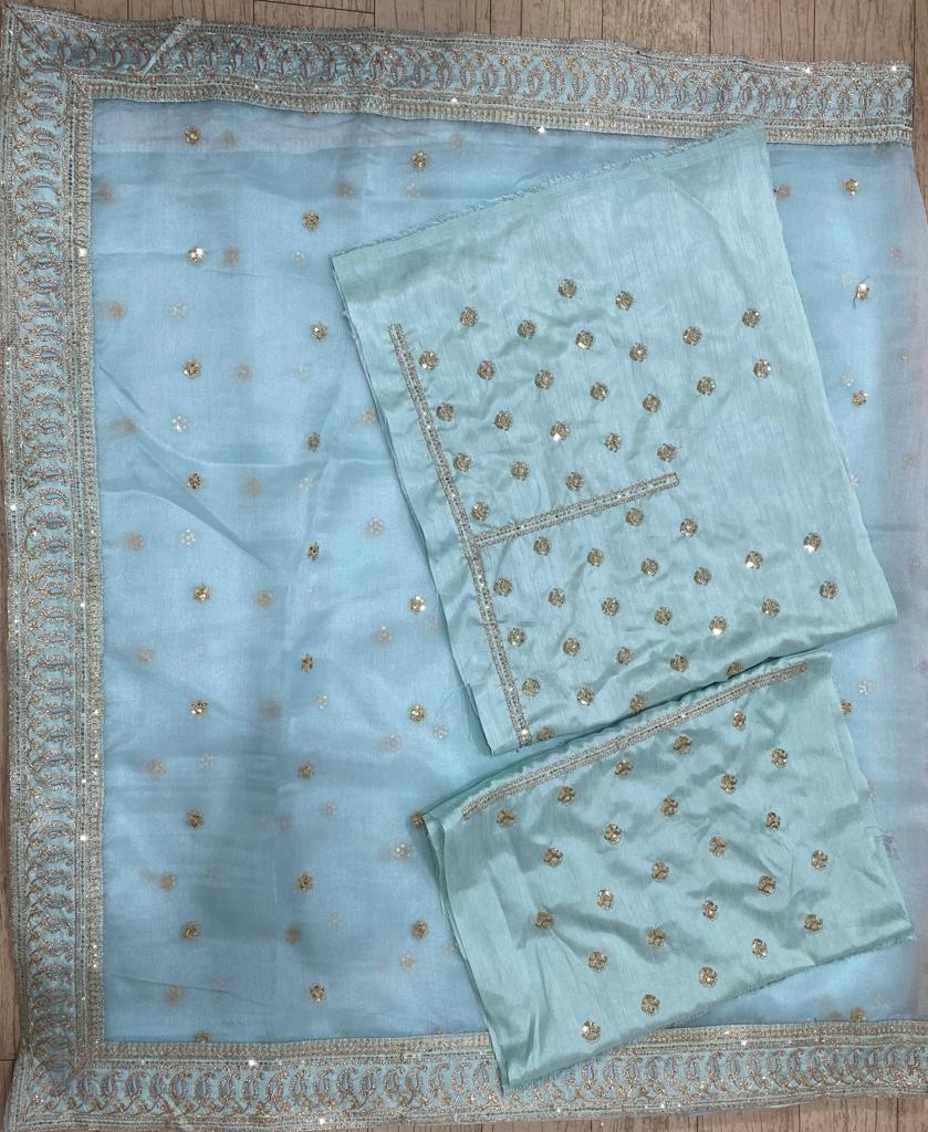 Beautiful sky blue color organza silk saree at affordable price - Joshindia