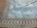 Beautiful sky blue color organza silk saree at affordable price - Joshindia