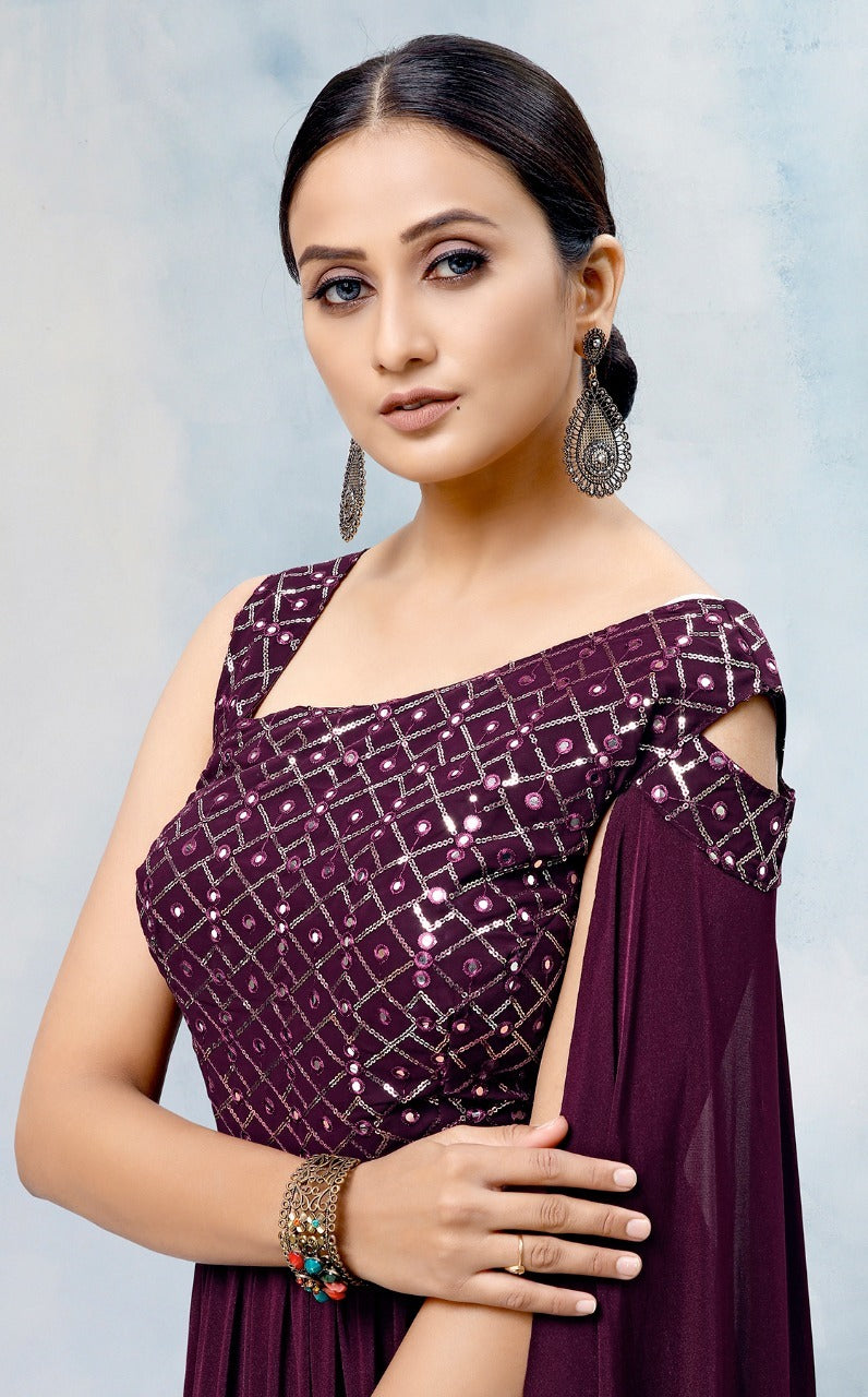 Wine color designer gown at affordable price - Joshindia