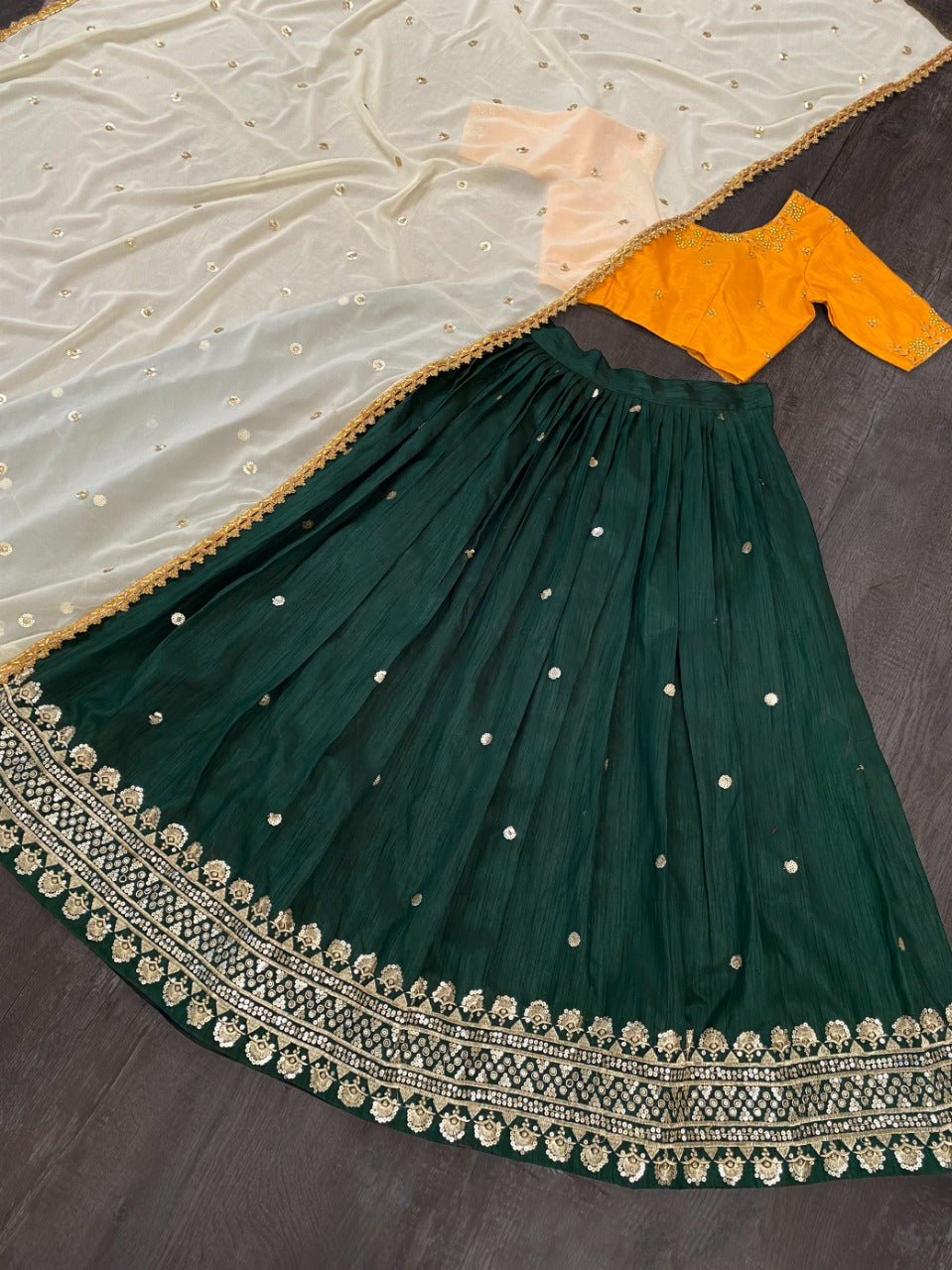 Green and yellow color designer lehenga choli at affordable price - Joshindia