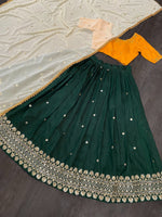 Green and yellow color designer lehenga choli at affordable price - Joshindia