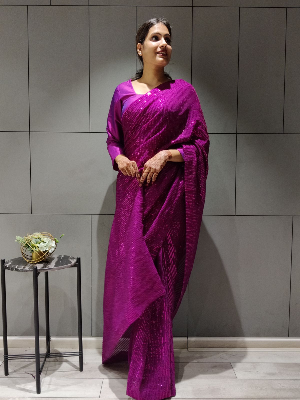 Pink color ready to wear sequence saree buy now - Joshindia