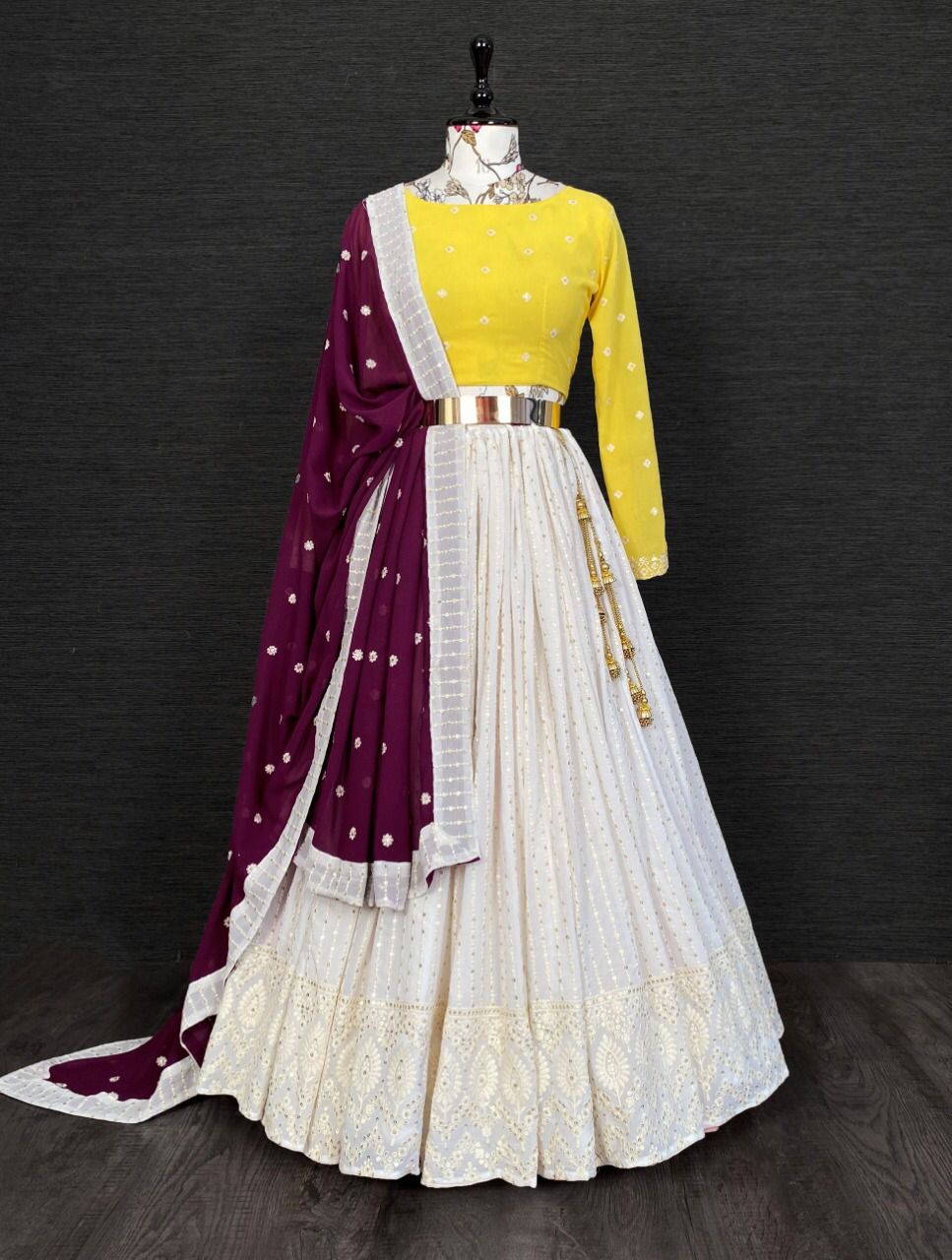 Stunning white color Lucknowilehenga choli buy now - Joshindia