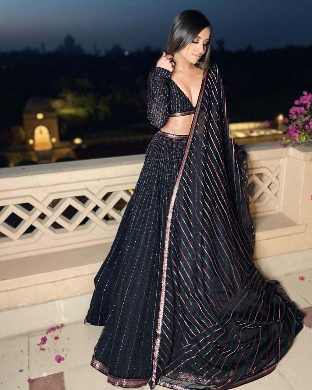 Black color designer lehenga choli for partywear function buy now - Joshindia