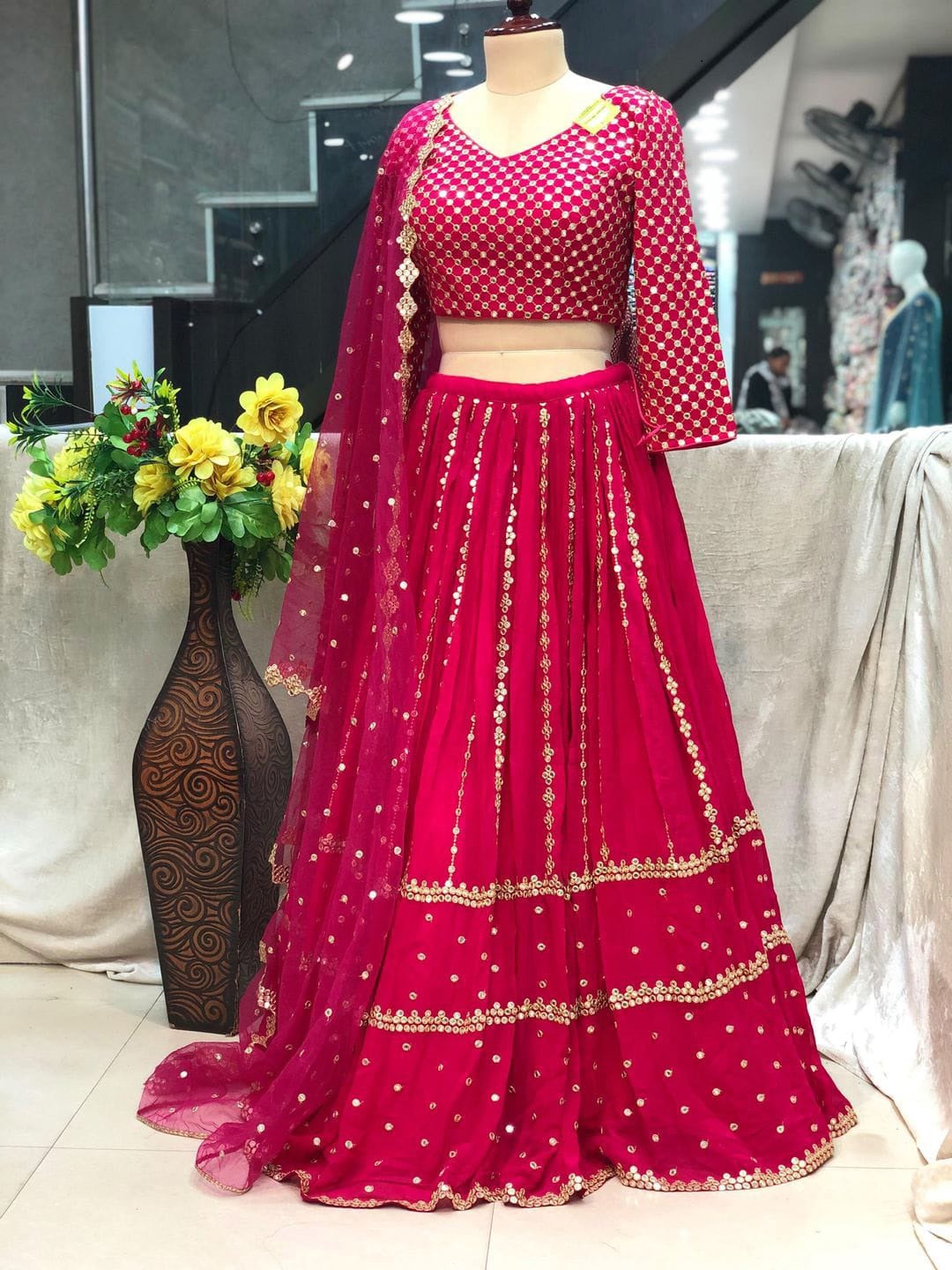 Trending pink color designer mirror work lehenga choli buy now - Joshindia