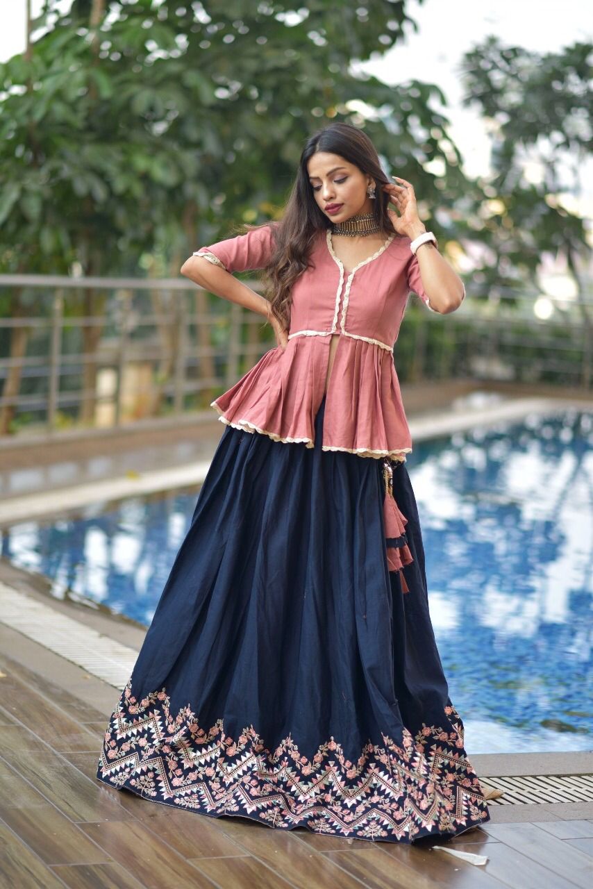 Exclusive Pure Cotton Lehenga With Peplum Style Top buy now - Joshindia