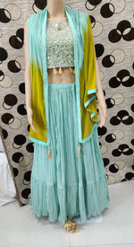 SKY BLUE RUFFLE LEHENGA CHOLI BUY NOW - Joshindia