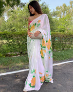 Beautiful hand printed saree with contrast blouse buy now - Joshindia