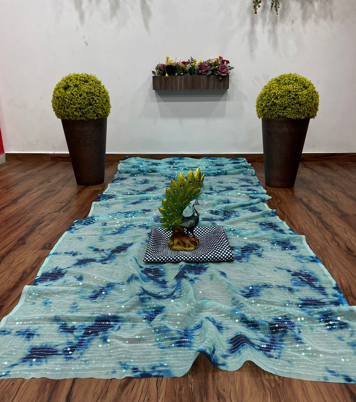 Heavy blue color sequins Work Saree buy now - Joshindia