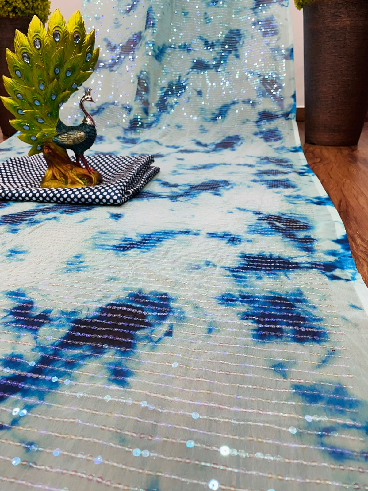 Heavy blue color sequins Work Saree buy now - Joshindia