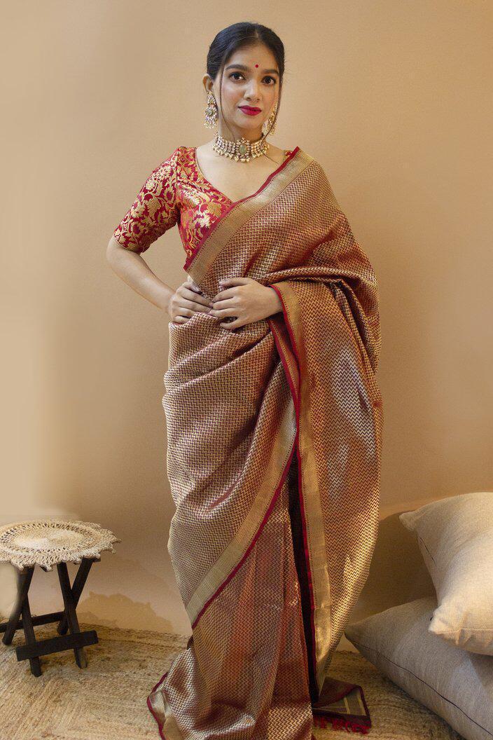 Amazing maroon color Designer silk saree with blouse - Joshindia