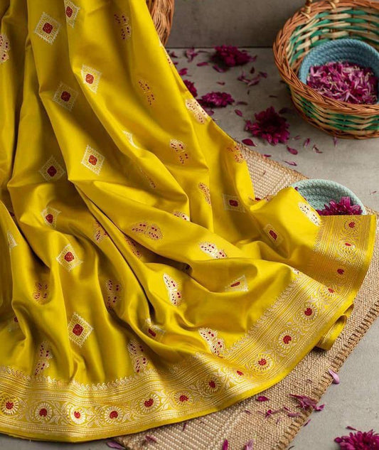 buy online yellow color silk saree