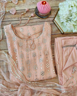 Buy peach color lucknowi style kurta set for stylish look - Joshindia