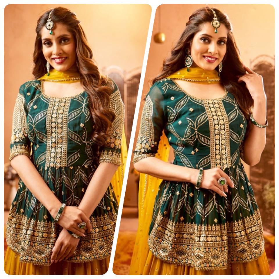 Trending designer outfit for haldi and mehndi ceremony