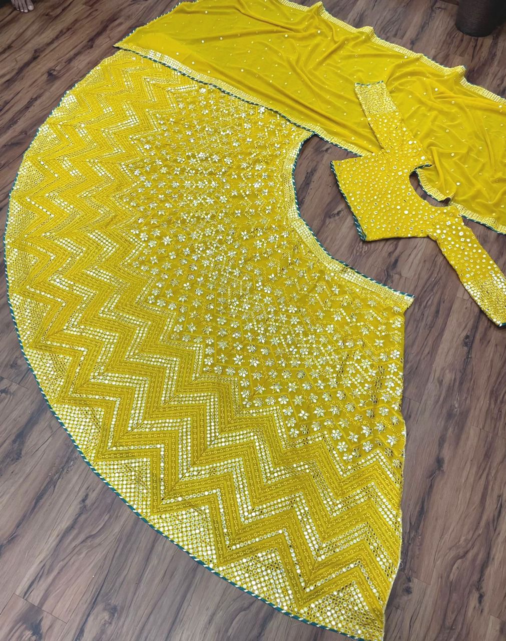 Trending yellow mirror work lehanga choli buy now - Joshindia