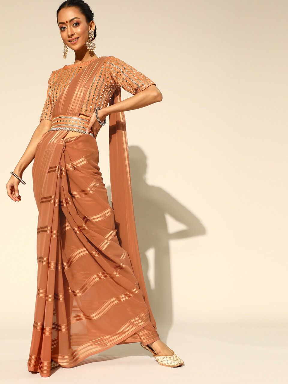 Trendy Orange color designer saree at affordable rate - Joshindia