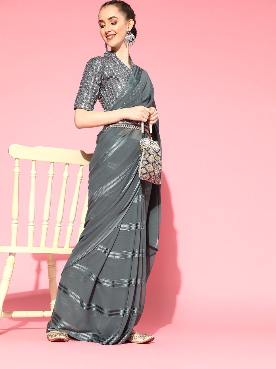 Trendy Grey color designer saree at affordable rate - Joshindia