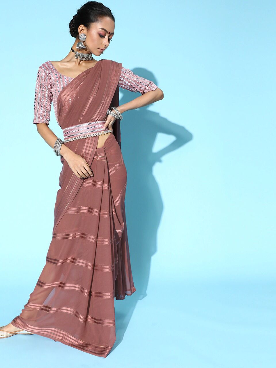 Trendy Rose Pink color designer saree at affordable rate - Joshindia