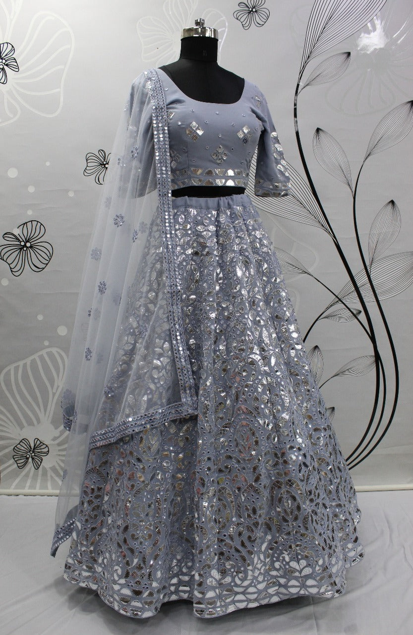 sky color Georgette designer lehenga choli - Joshindia