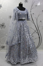 sky color Georgette designer lehenga choli - Joshindia