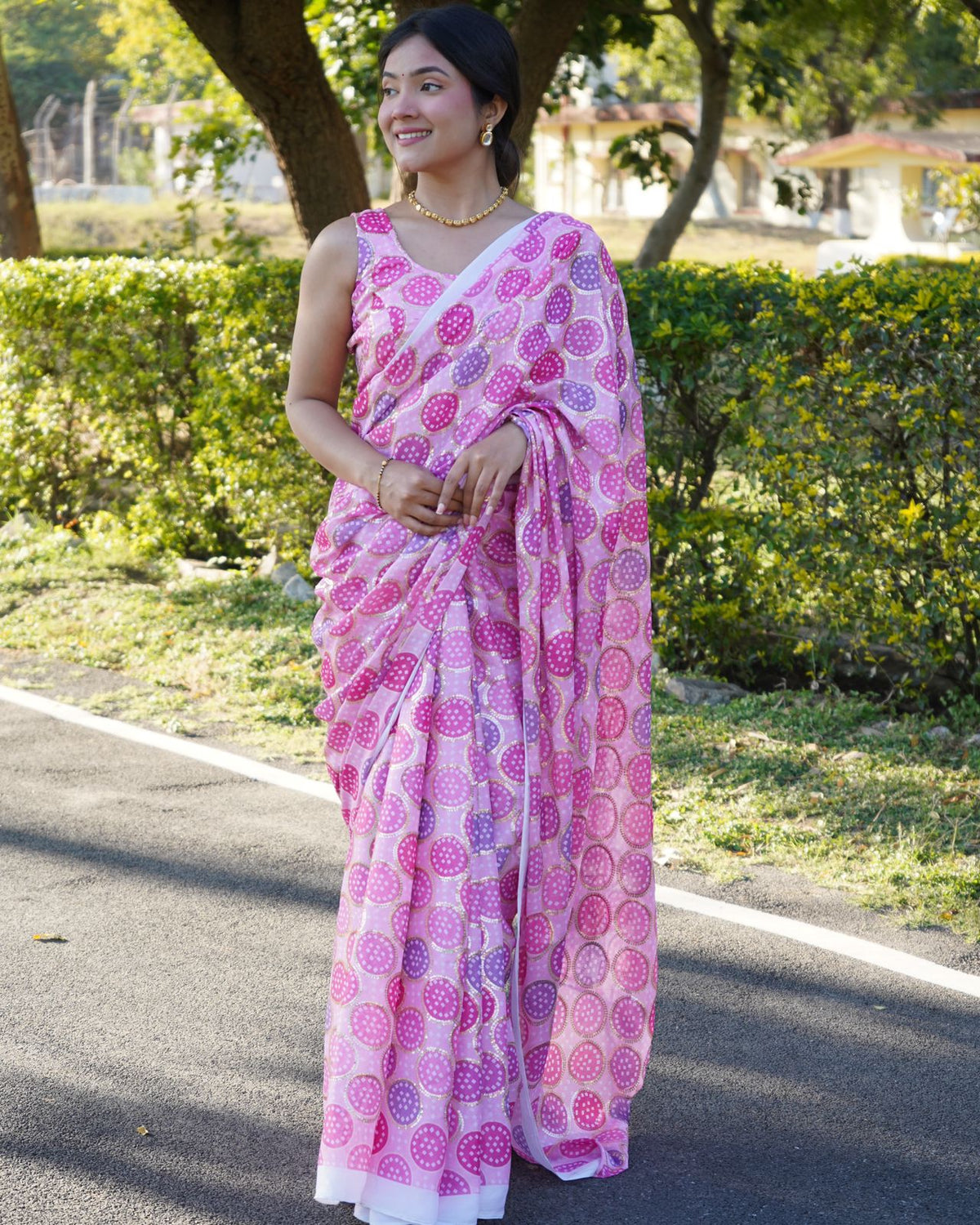 Trendy Pink color designer saree at affordable rate - Joshindia