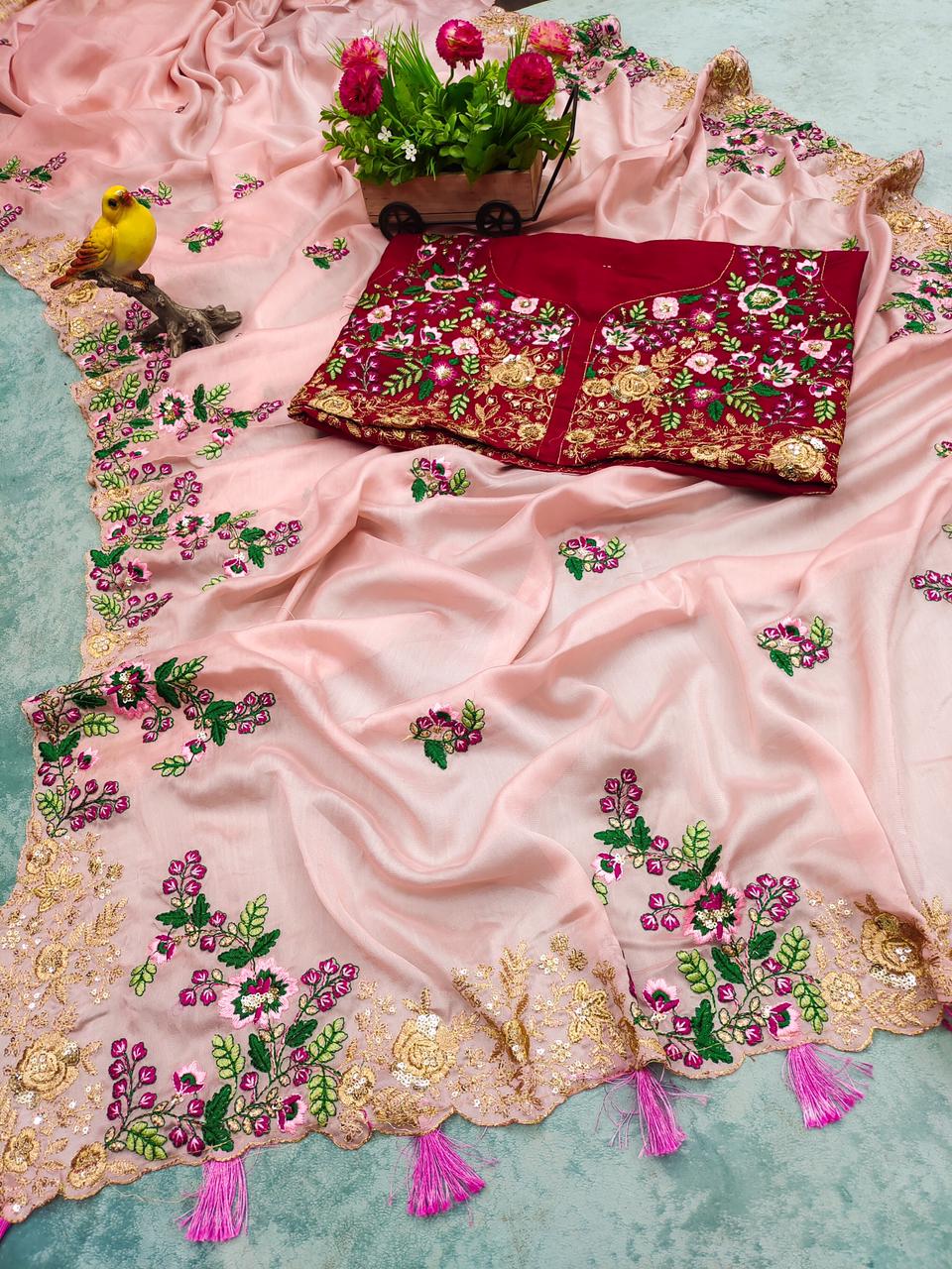 Trendy Peach color designer saree at affordable rate - Joshindia