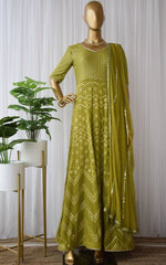 Beautiful Green color mirror work cotton gown for wedding - Joshindia
