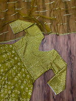 Beautiful Green color mirror work cotton gown for wedding - Joshindia