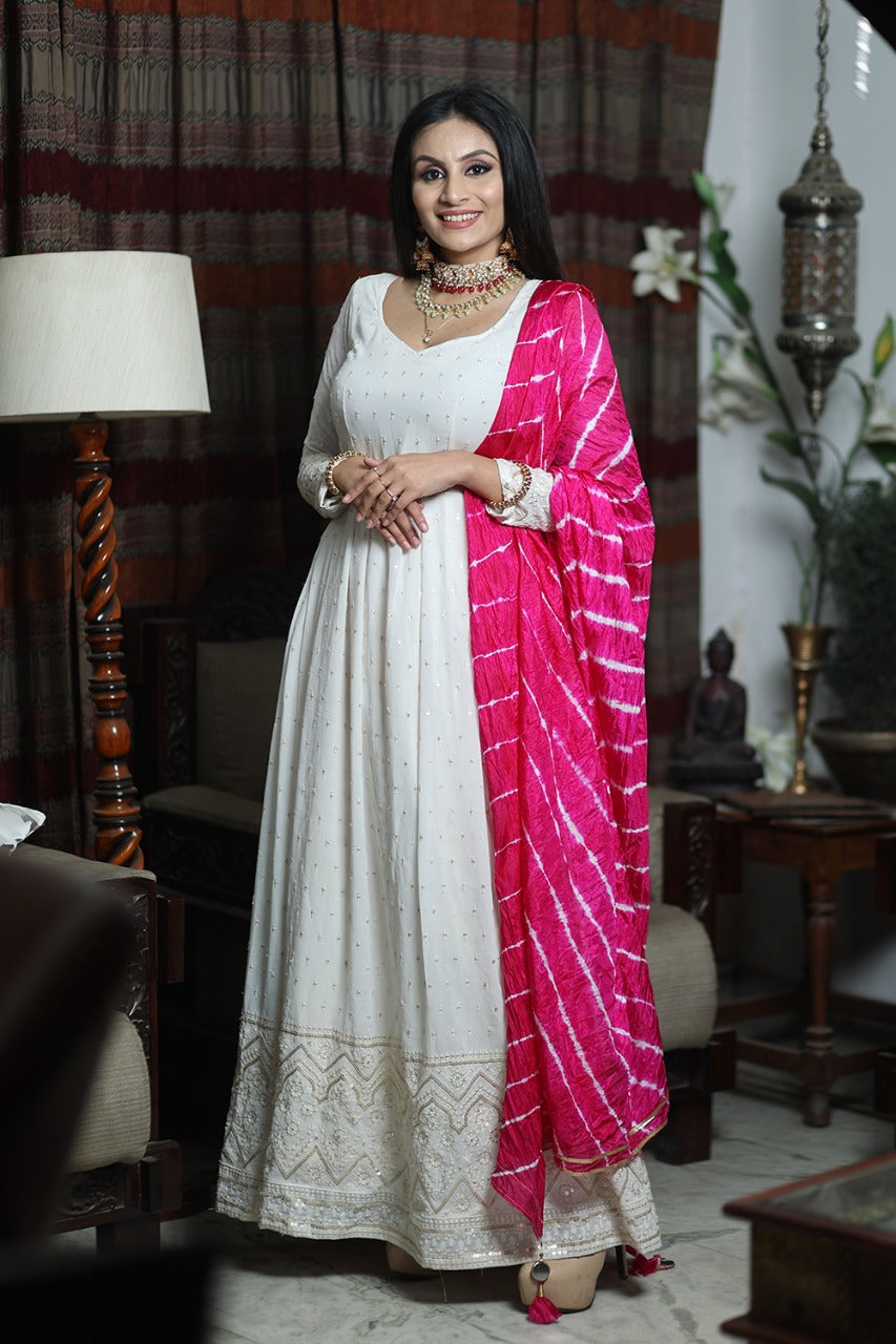 Beautiful White Color Lucknowi Chikankari Gown collection - Joshindia