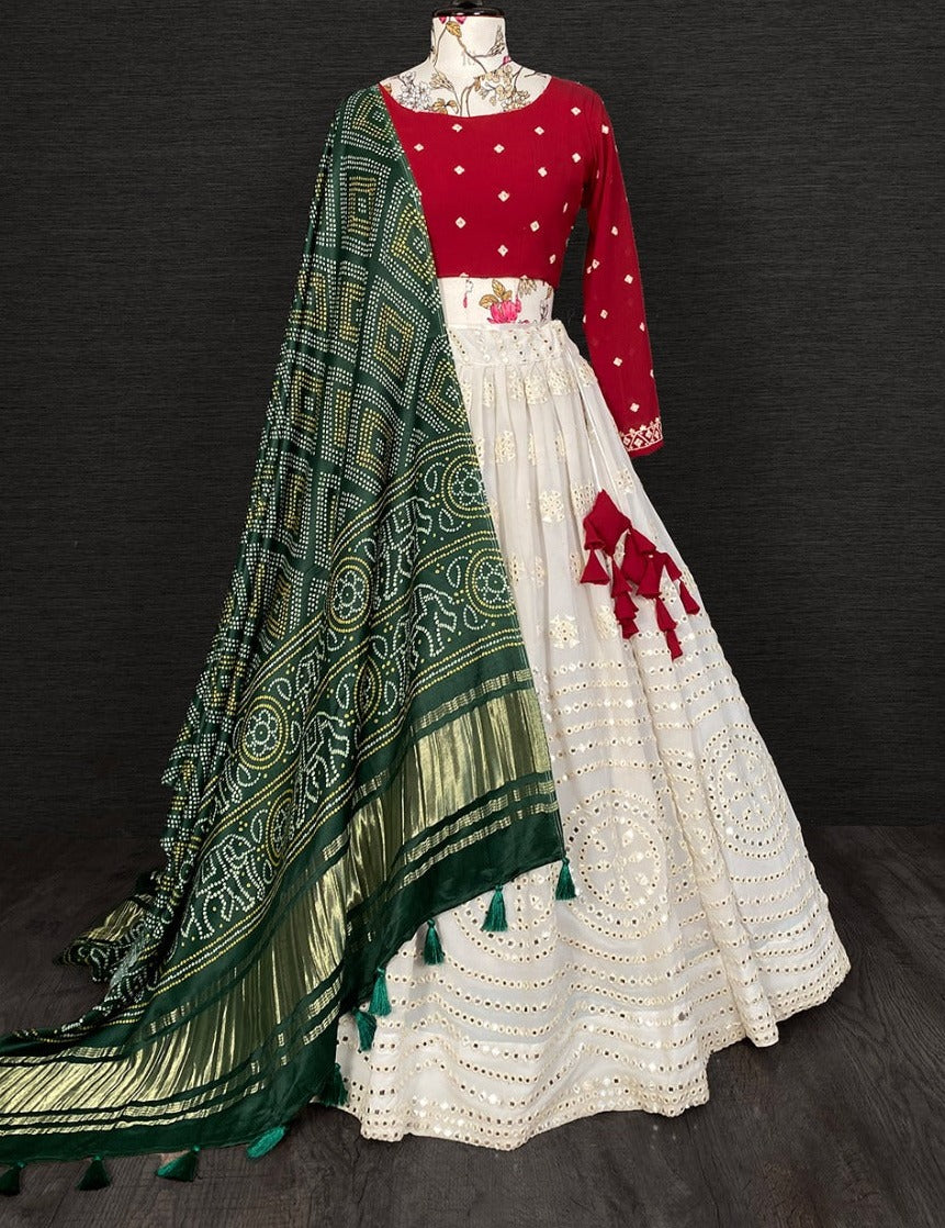 Stylish White Color Mirror Work Lehenga Choli For Rich Look - Joshindia