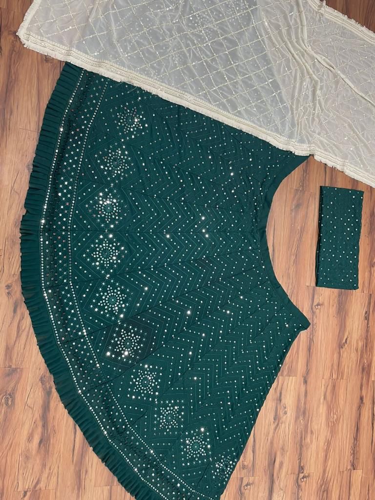 Green Color Designer Mirror Work Lehenga Choli For Rich Look - Joshindia