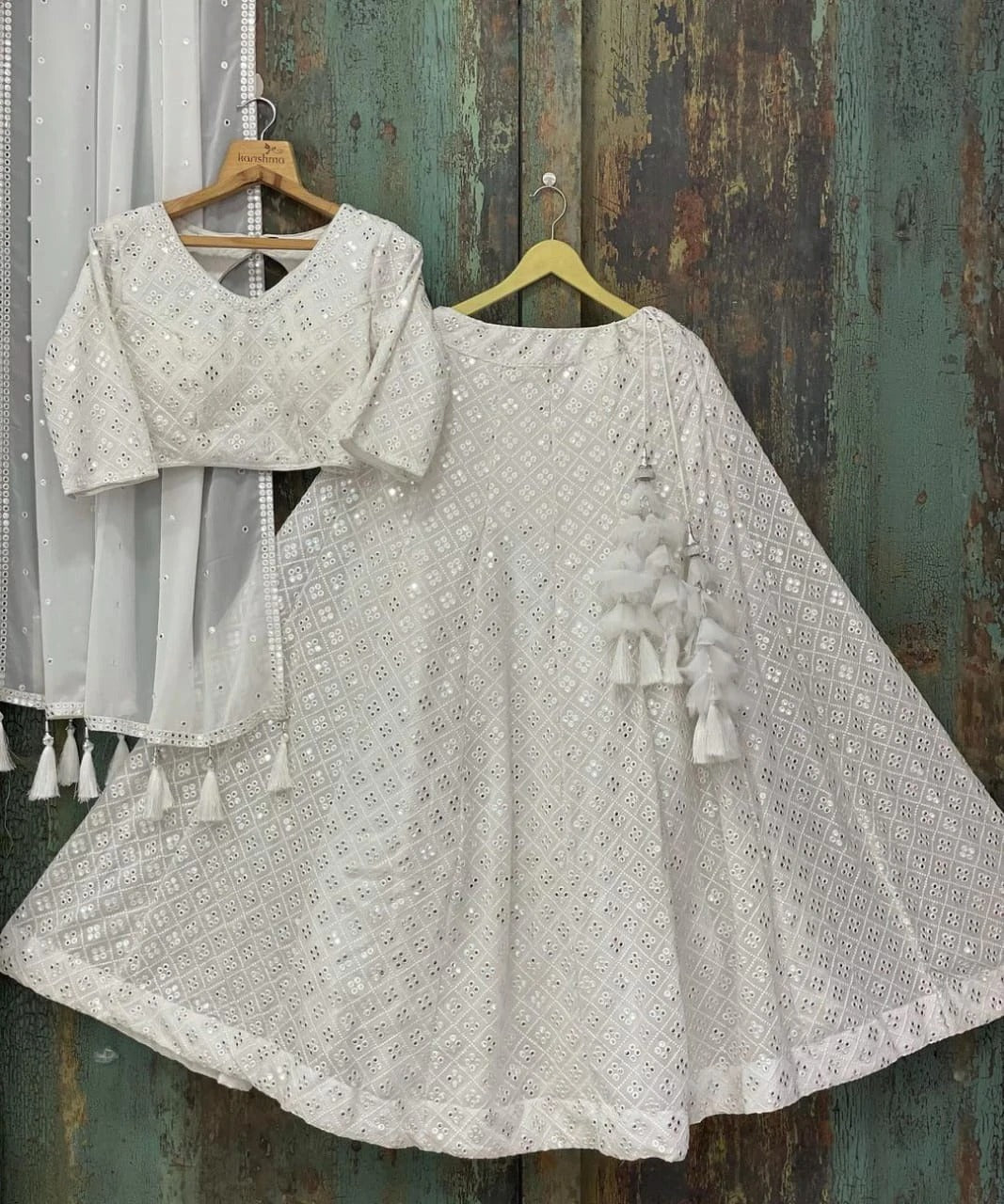 Trending White Color Mirror Work Lehenga Choli At Affordable Price - Joshindia