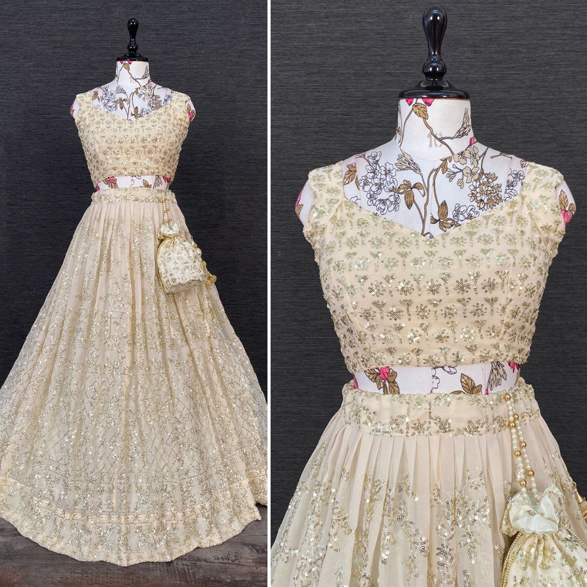 Cream color designer sequins lehenga choli - Joshindia