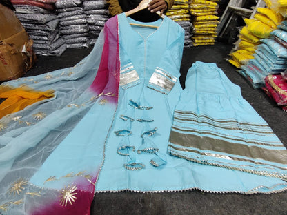 Blue color trendy cotton sharara suit at affordable rate buy now