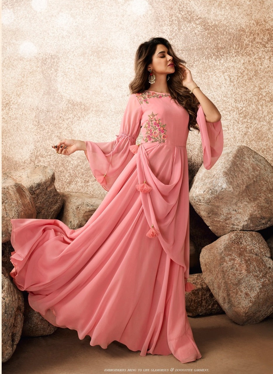 Peach Color Designer Georgette Gown - Joshindia