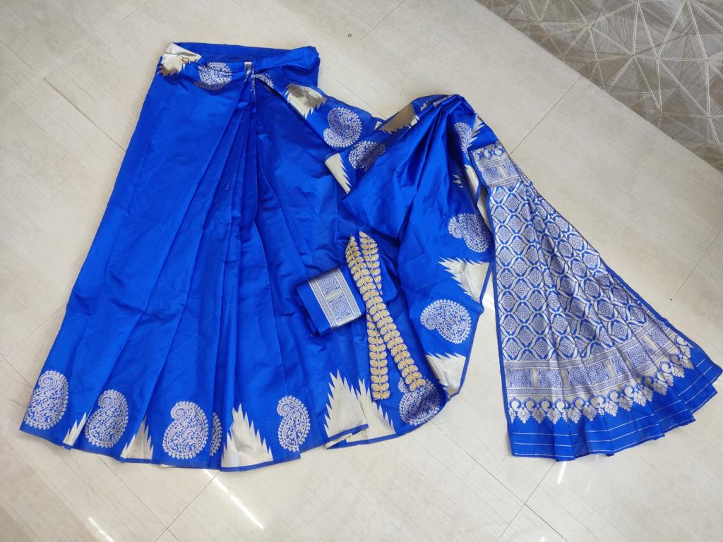Heavy Blue color Banarasiready to wear Saree buy now - Joshindia