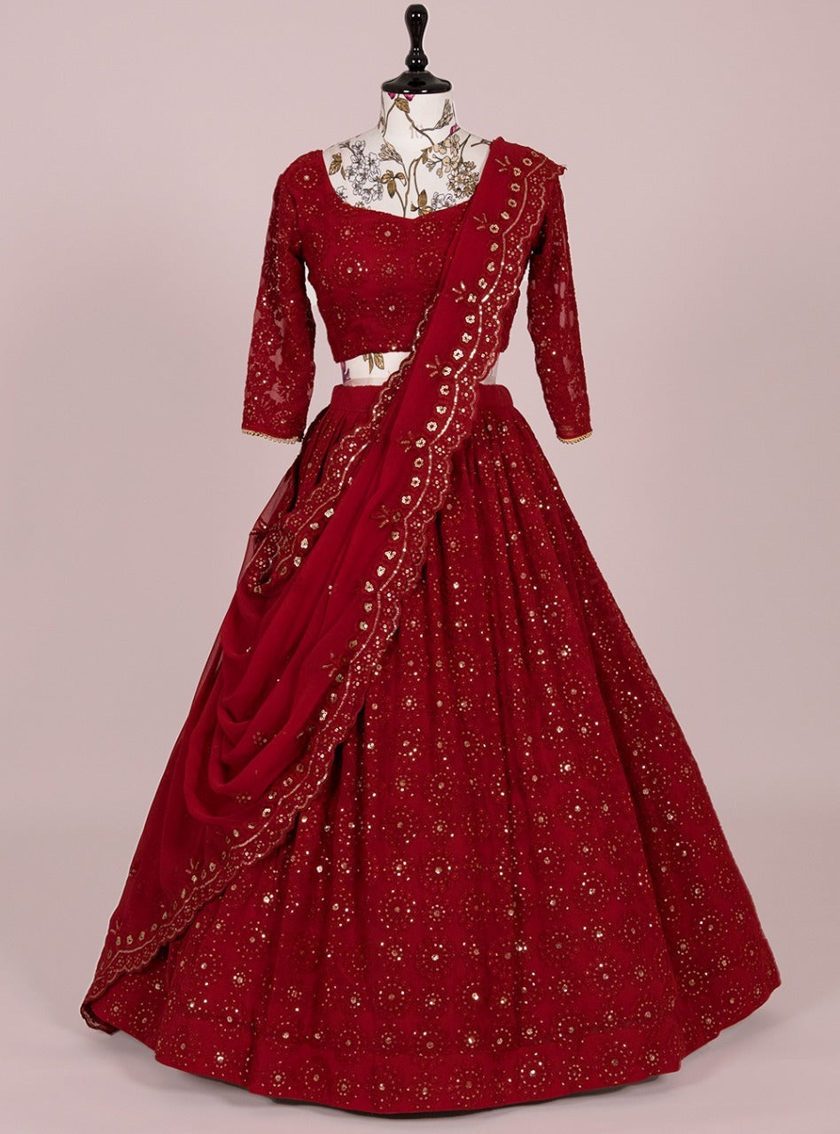 Trendy red color sequence lehenga choli buy now - Joshindia