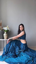 Blue Color Mirror Work Lehenga Choli - Joshindia