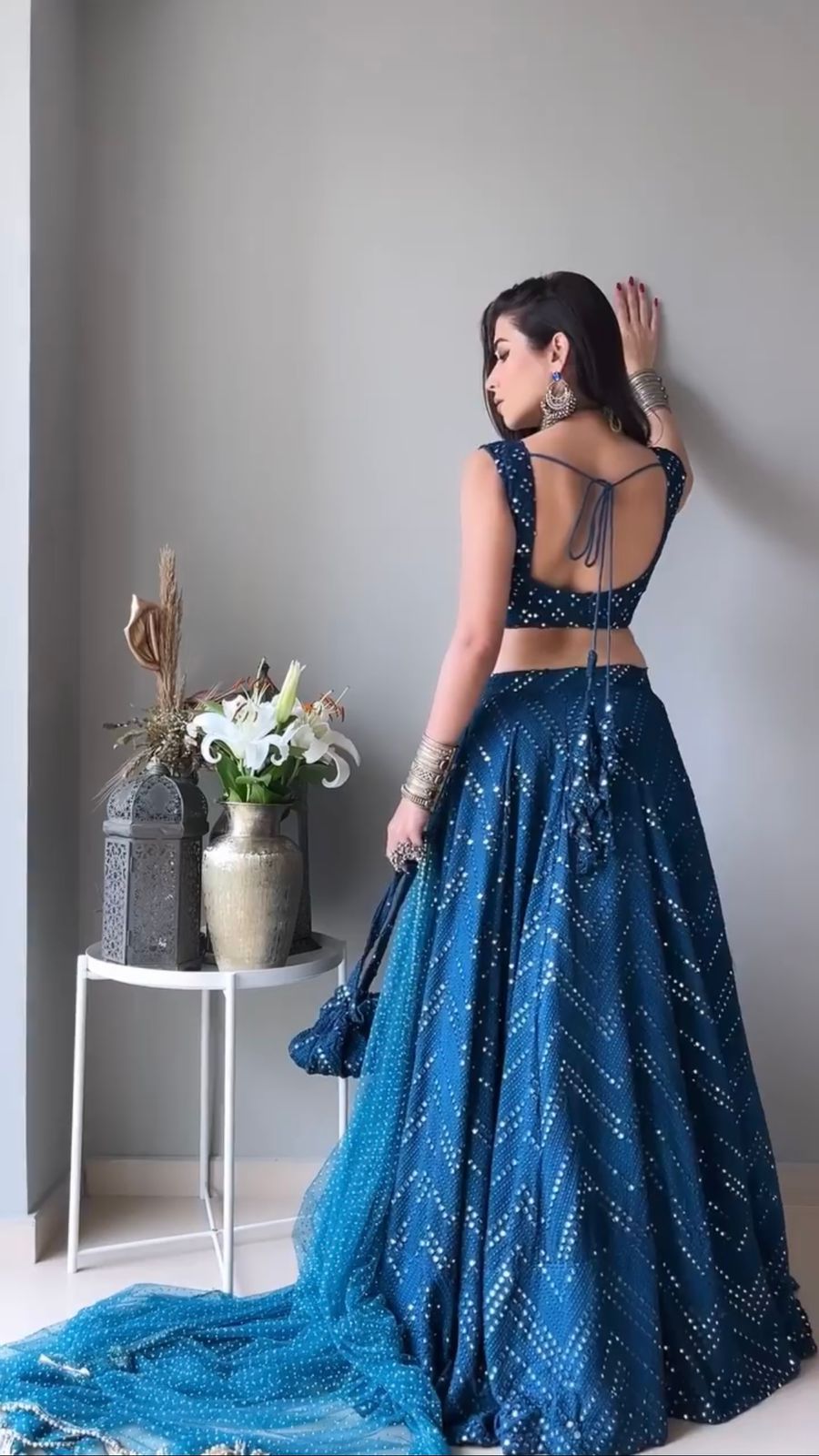 Blue Color Mirror Work Lehenga Choli - Joshindia